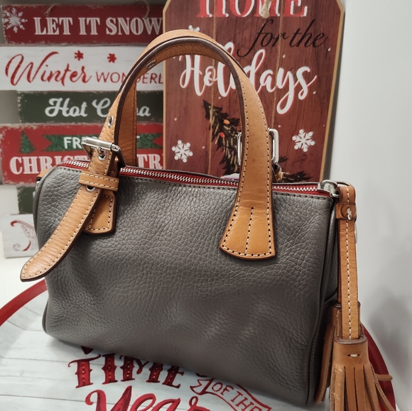 ❤️EUC Dooney and Bourke Kendra Mini Crossbody Satchel Bag, Grey & Tan Leather - Picture 10 of 16